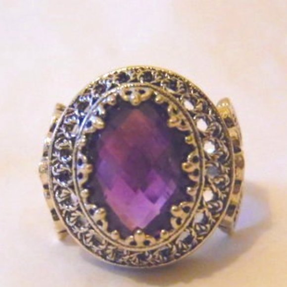 Ottoman Silver Amethyst Oval Gemstone Filigree Ring Size 8 - Picture 1 of 5